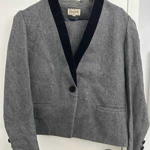 Vintage Gray Blazer with Black Trim with Pencil Skirt